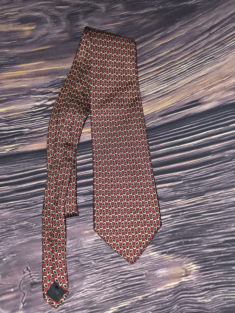 Brooks Brothers Red Geometric Silk-Effect Tie with Ivory Accents